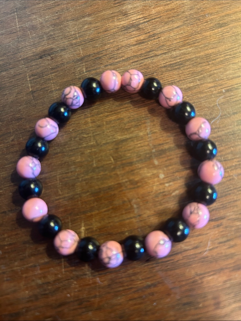 Pink and Black Beaded Stretch Bracelet — Women's Fashion Bracelet
